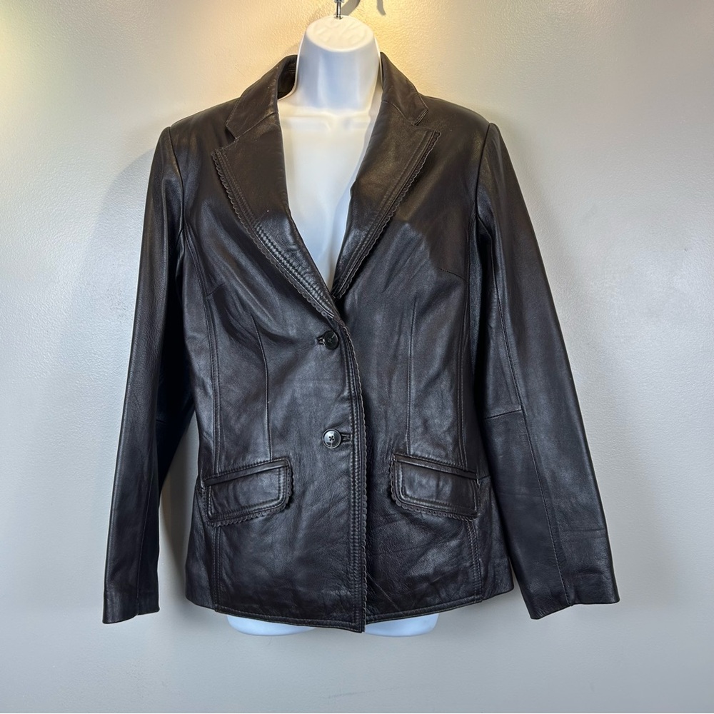 Vintage Jaclyn Smith Leather Jacket Chocolate Brown‎ Leather 10 Scalloped Edge